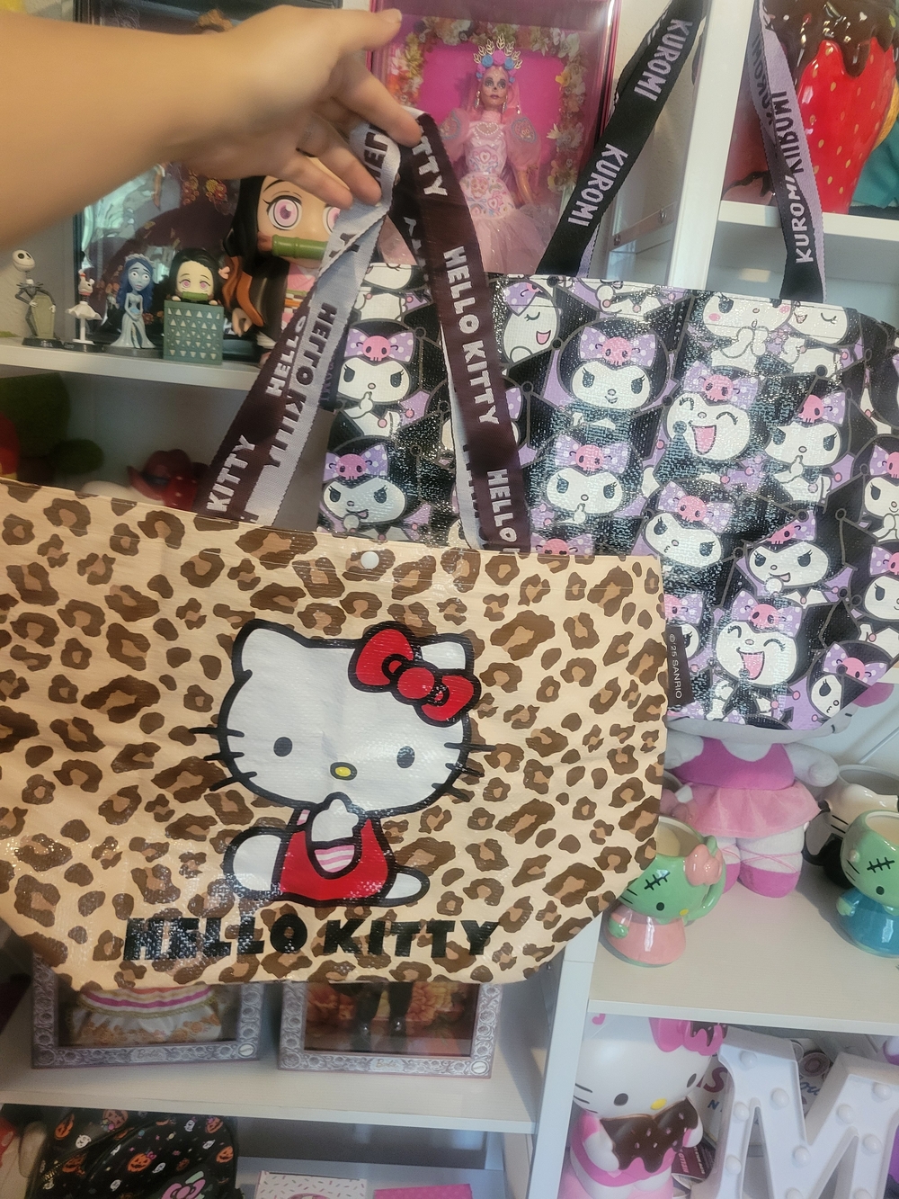2 Sanrio Hello Kitty/kuromi  Leopard Print Tote Bags